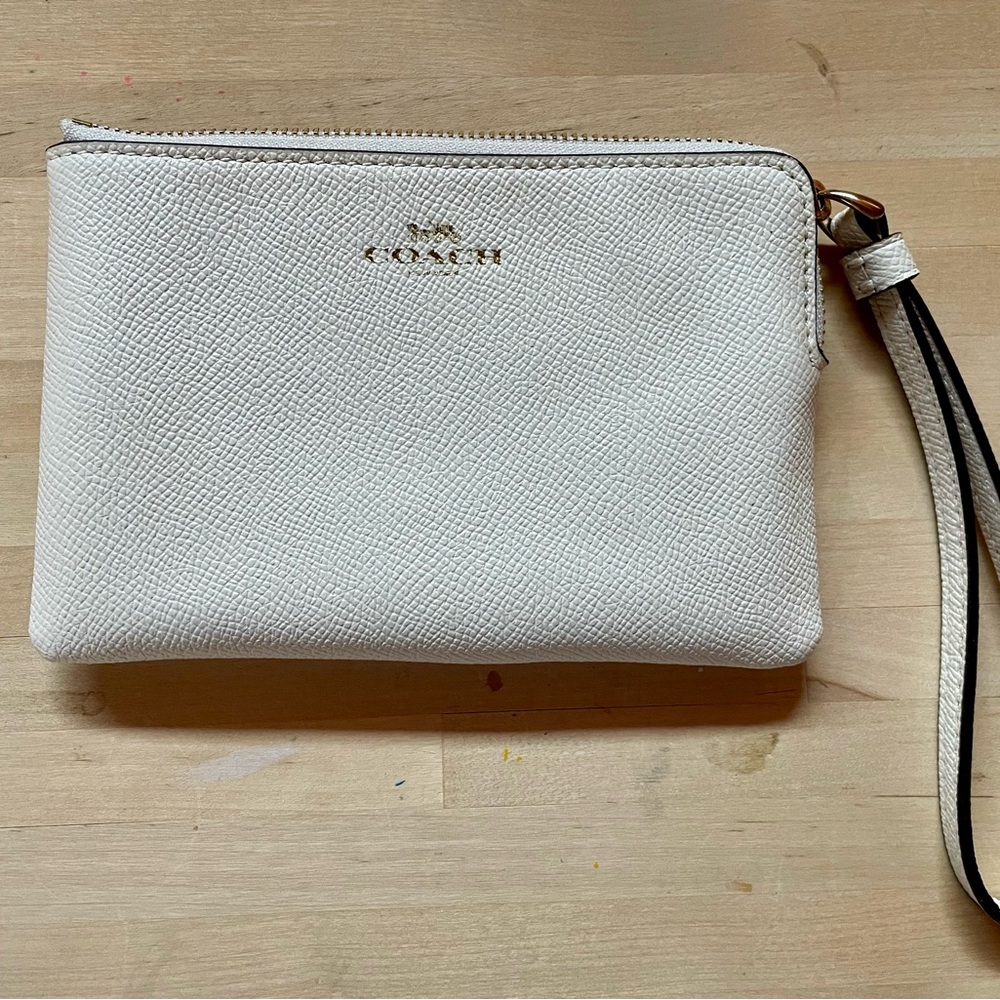 Coach White Leather Wristlet with Gold Accents